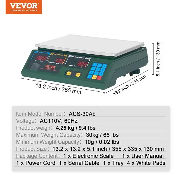VEVOR LED Electronic Price Computing Scale, 66 LB Digital Deli Weight ...